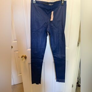 Vince Blue Lambskin Leather Zip Hem Legging Sz Large